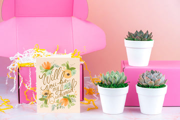 Will you be my Bridesmaid Succulent Gift Box | 3 Living Succulent Pots + Personalized Greeting Card, Bridesmaid Proposal Gift