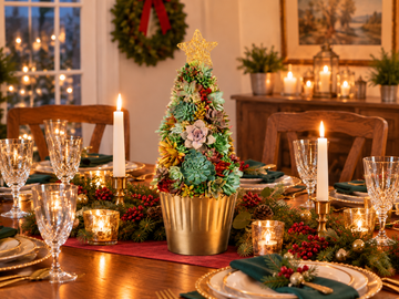 Living Succulent Christmas Tree, 23 Inch Tabletop Holiday Centerpiece
