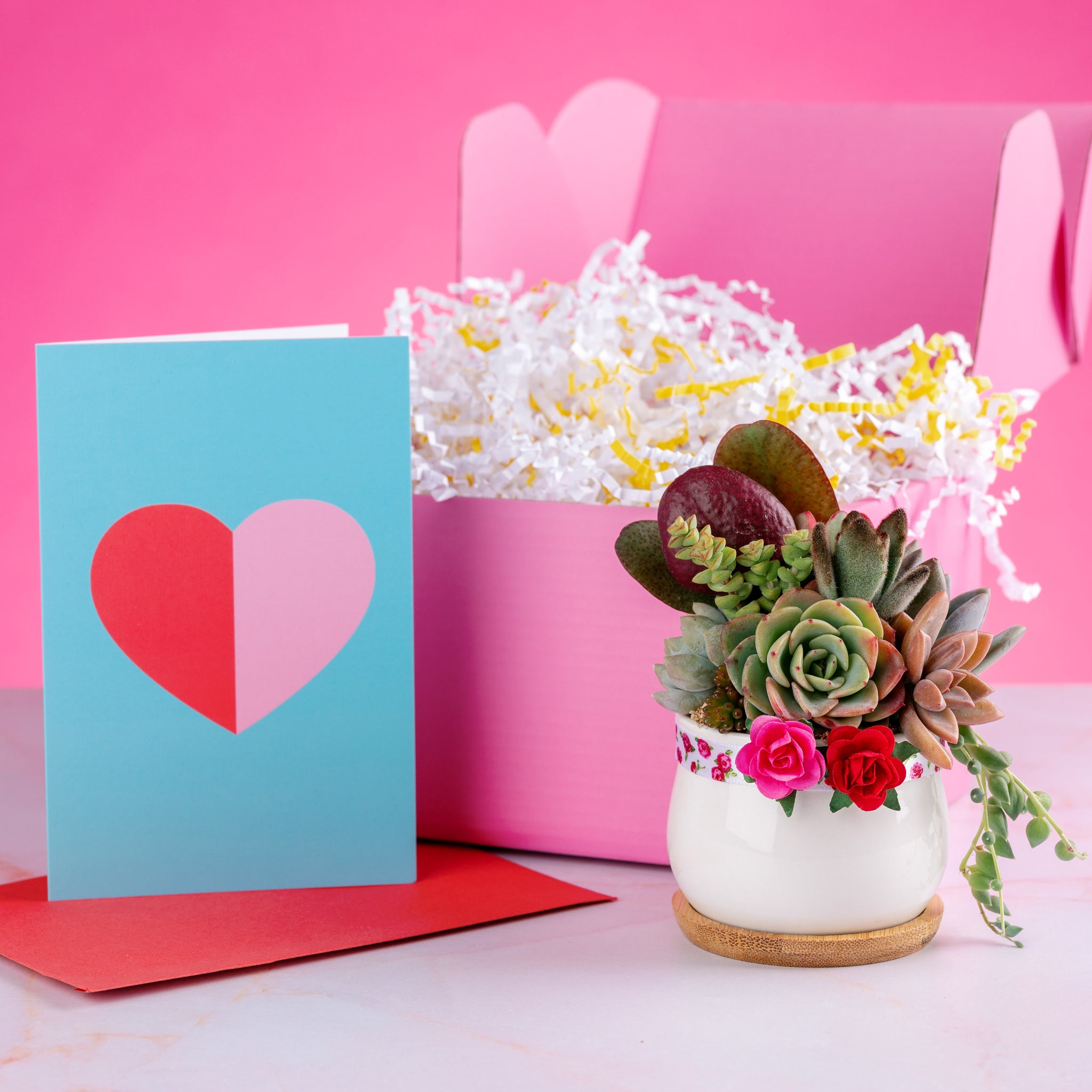 mini rose succulents Red Rose Mini Succulent Arrangement
