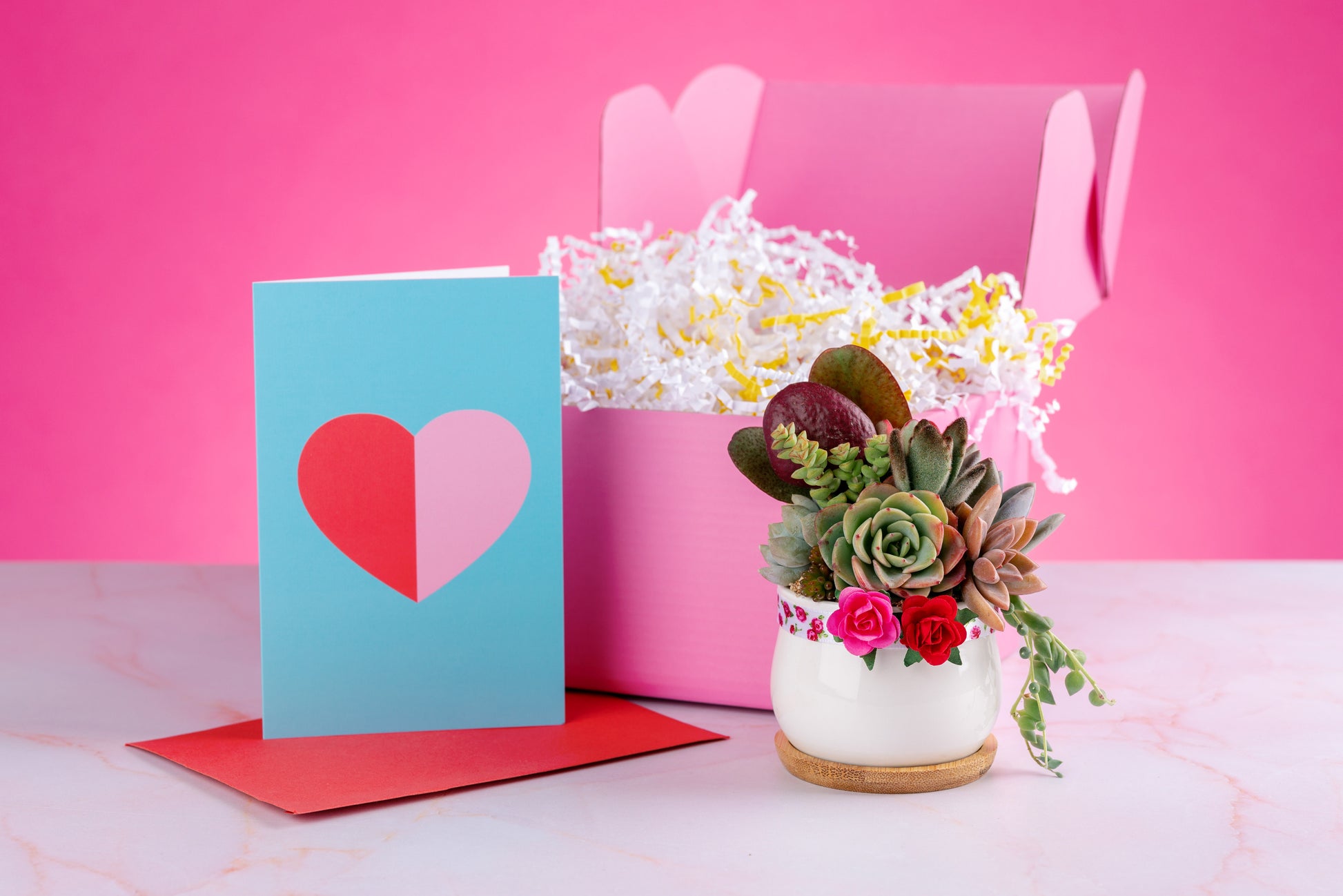 mail order succulent gifts Red Rose Mini Succulent Arrangement