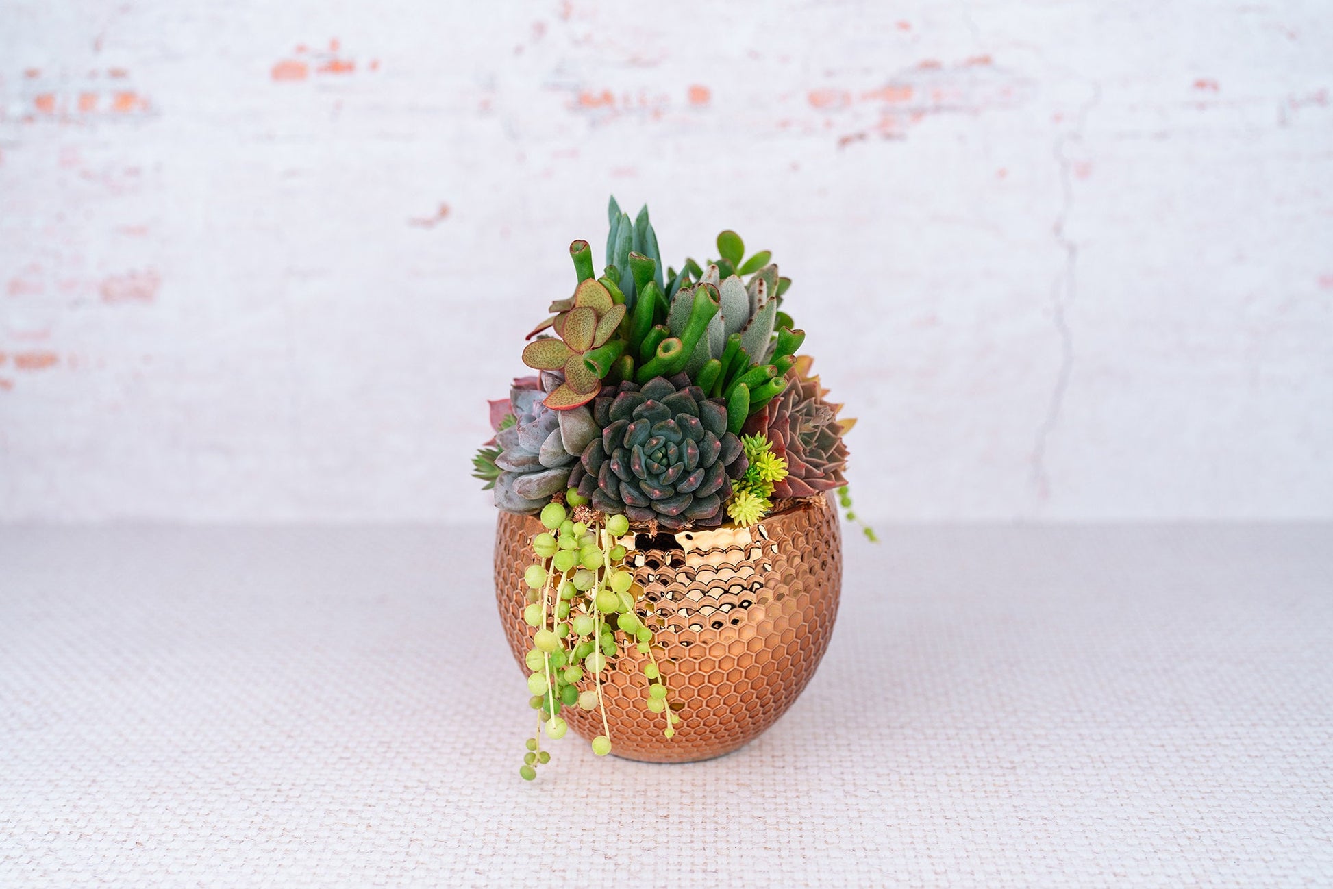 Copper Honeycomb Succulent Arrangement Planter: Modern Living Succulent Gift, Centerpiece for Weddings & Events, Anniversary Gift