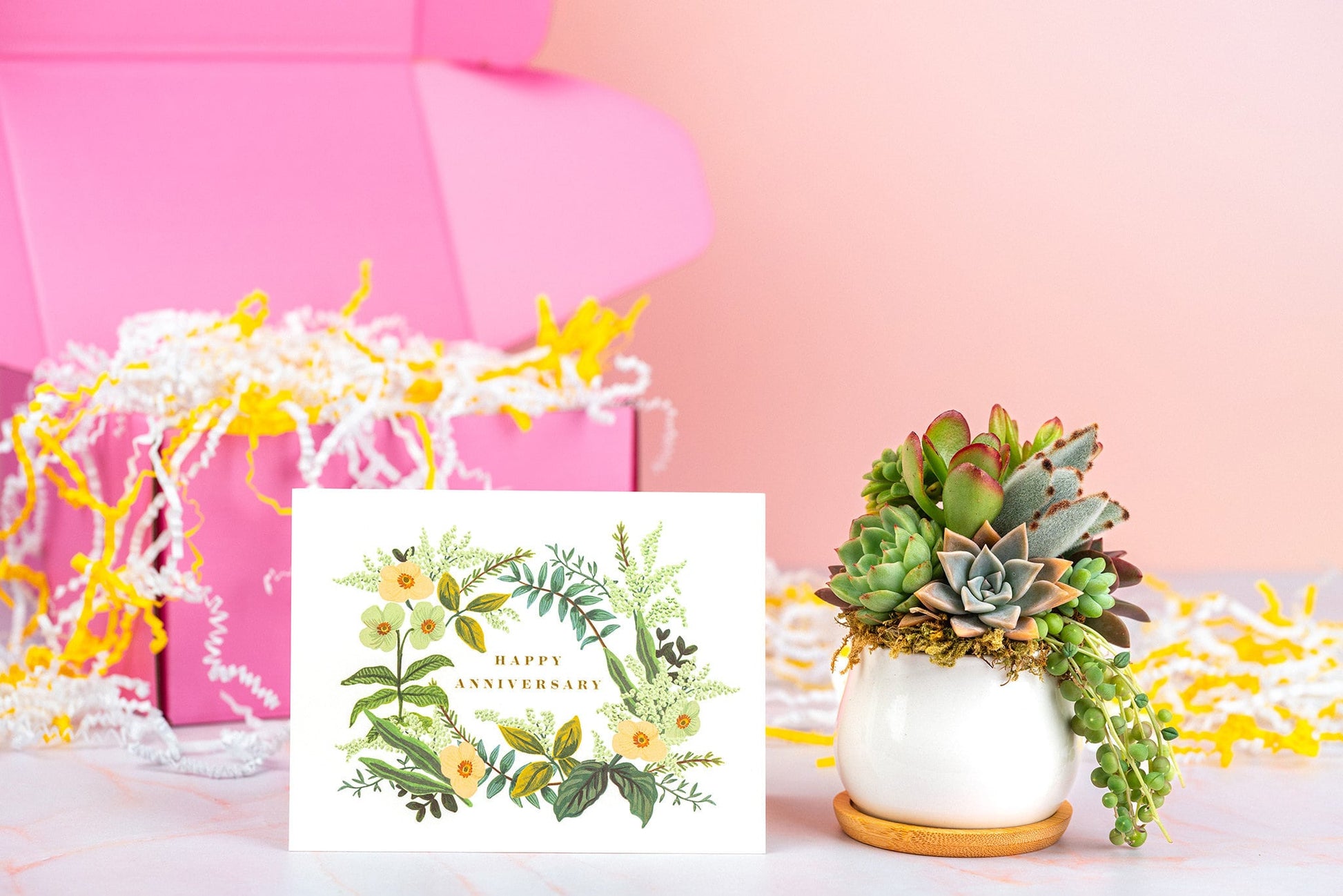 Happy Anniversary Succulent Gift Box | Living Succulent Arrangement + Personalized Greeting Card