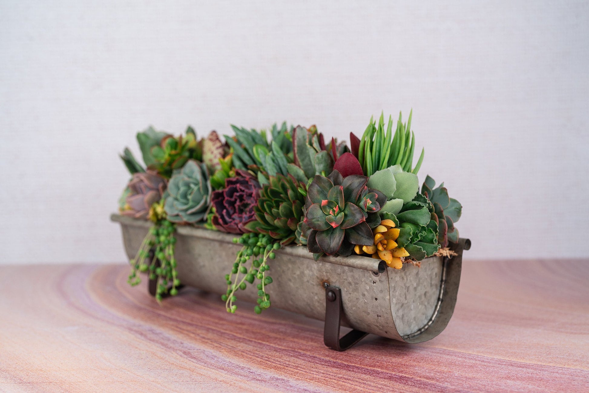 planting succulents in metal containers Galvanized Metal Long and Narrow Succulent Centerpiece