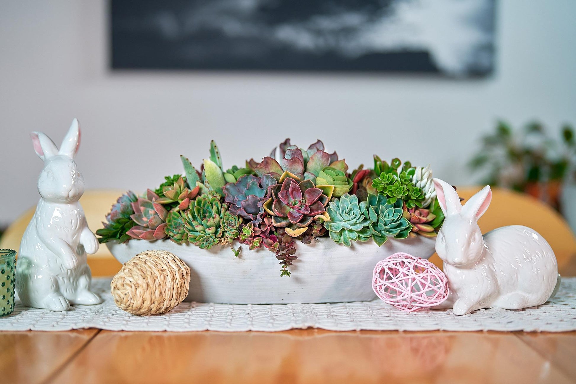 Long Cement Boat Succulent Arrangement Planter