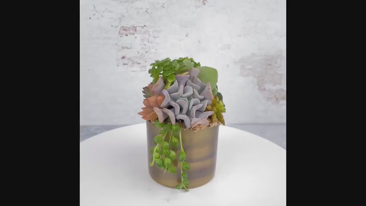 Small Bronze Metal Succulent Arrangement Planter: Modern Living Succulent Gift, Centerpiece for Weddings & Events, Housewarming Gift