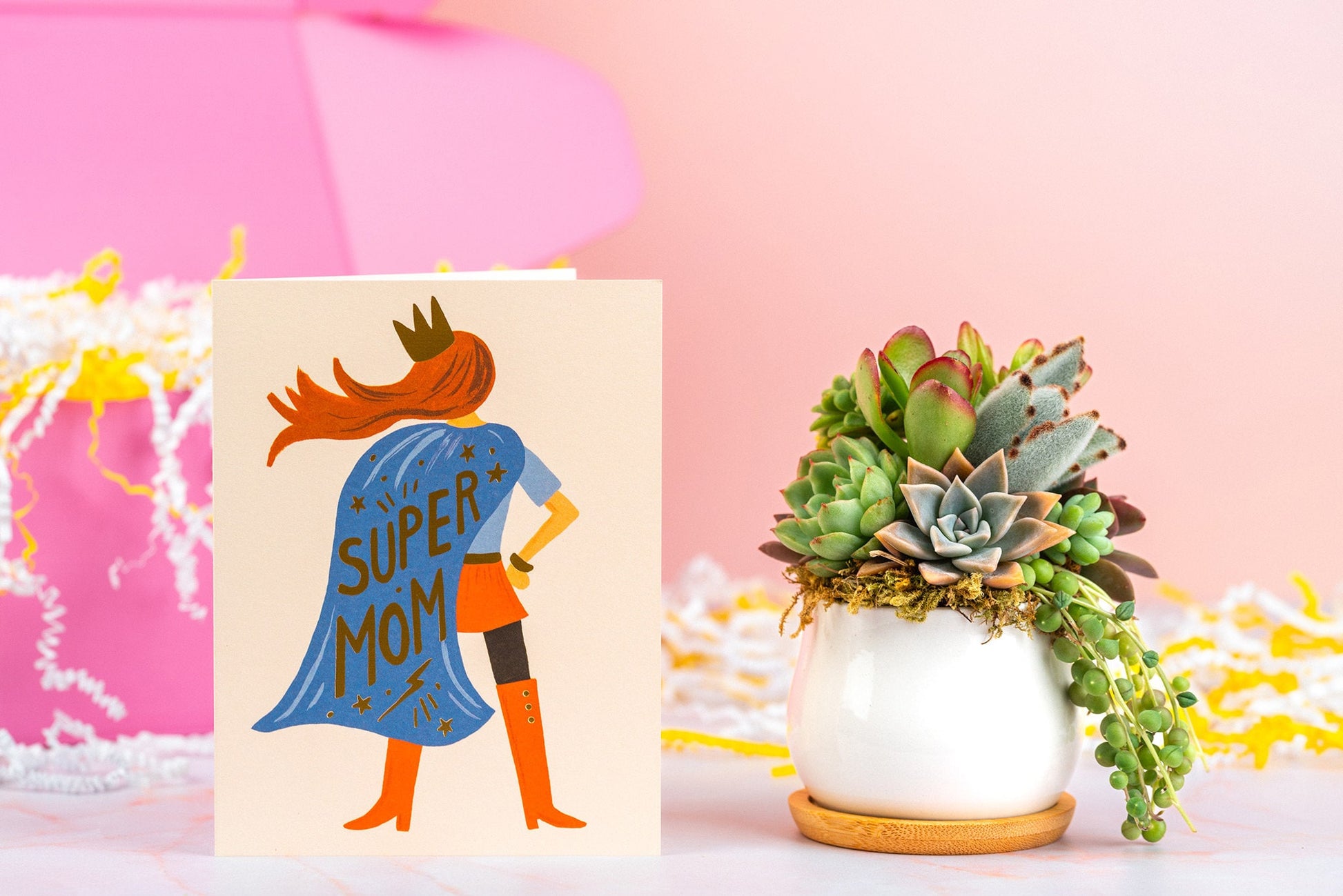 Super Mom | Mother's Day Succulent Arrangement Gift Box | Care Package for Mom, Sister, or Friend